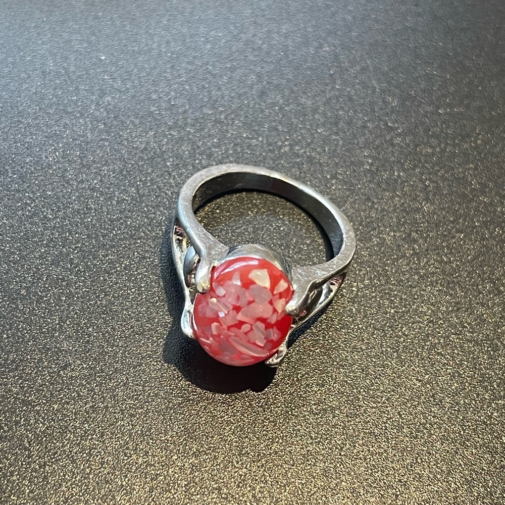 Silver Ring with Red Stone